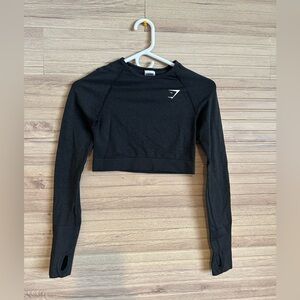 GymShark Vital Seamless 2.0 Crop Top Womens Small Black Marl Long Sleeve